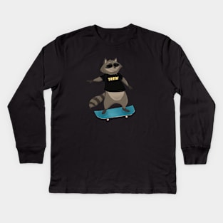 Cool Raccoon Skater Kids Long Sleeve T-Shirt